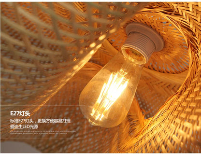 🌾 Handwoven Bamboo Rattan Pendant Lamp – Japanese Style Ceiling Light with Natural Wicker Shade for Bedroom, Dining & Living Spaces ✨