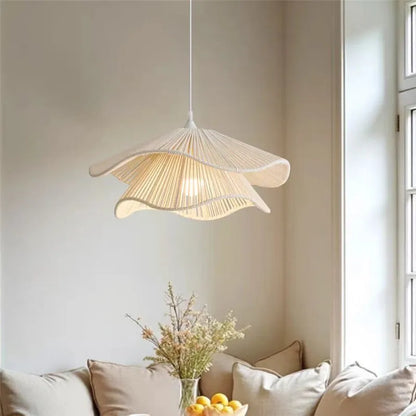 🌸 Wabi Sabi Rattan Flower Pendant Lamp – Minimalist Hemp Rope Ceiling Light for Bedroom, Dining & Café Decor ✨