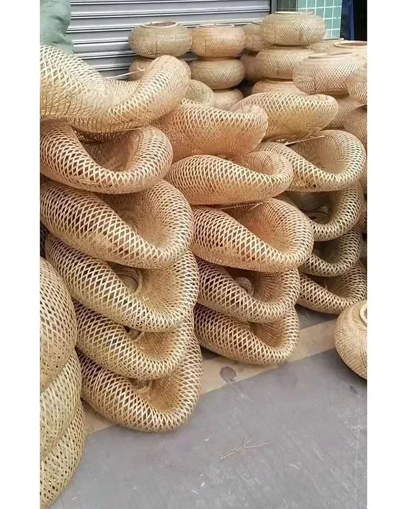 🌾 Handwoven Bamboo Pendant Light – 36cm LED Ceiling Lamp for Dining, Bedroom & Living Room | Natural Southeast Asian Style ✨