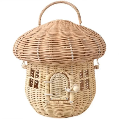 🍄 Handwoven Rattan Mushroom Basket – Adorable Wicker Storage Bag for Kids, Beach & Home Decor 🌿✨
