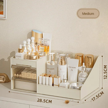 Aesthetic Makeup & Skincare Desktop Organizer – Multi-Compartment Cosmetic Storage Display Case