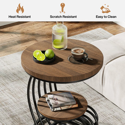 ✨ Modern Gold Round End Table – 2-Tier Faux Marble Side Table with Storage Shelf for Elegant Living Spaces 💫