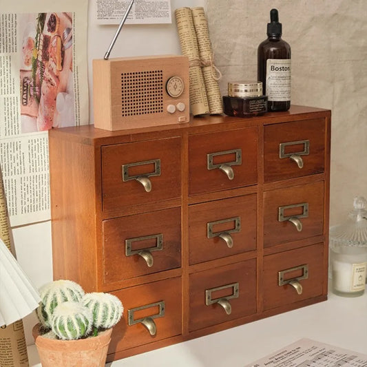 Vintage Wooden Multi-Drawer Storage Cabinet – Japanese Minimalist Organizer Box