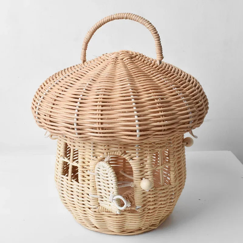 🍄 Handwoven Rattan Mushroom Basket – Adorable Wicker Storage Bag for Kids, Beach & Home Decor 🌿✨