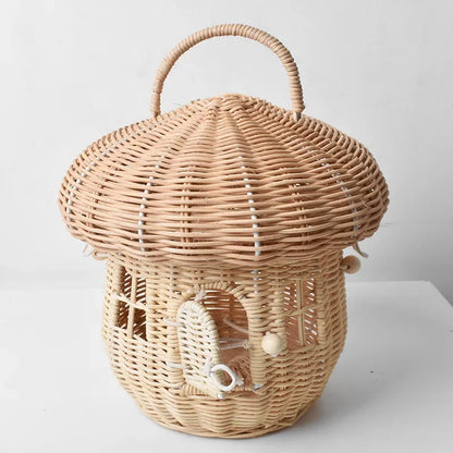🍄 Handwoven Rattan Mushroom Basket – Adorable Wicker Storage Bag for Kids, Beach & Home Decor 🌿✨