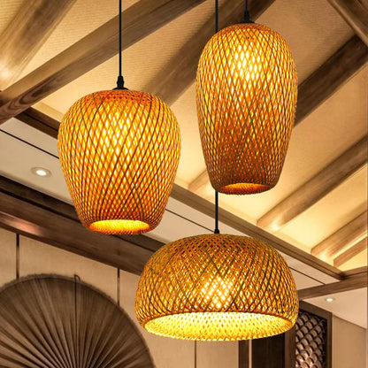 🌾 2025 Handwoven Bamboo Rattan Pendant Lamp – Japanese Style Ceiling Light for Bedroom, Dining & Living Spaces ✨