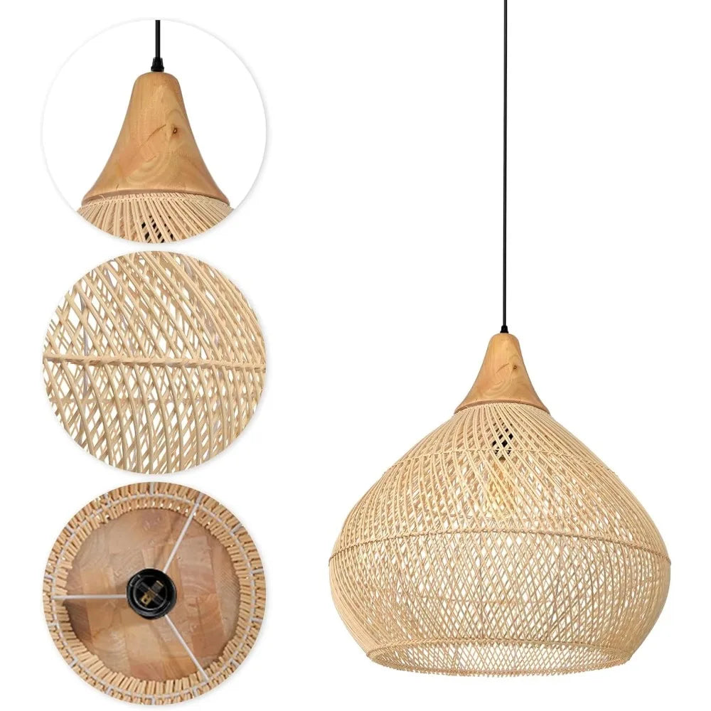 🌾 Bohemian Handwoven Rattan Pendant Lamp – Natural Wicker Ceiling Light for Dining Room, Living Space & Café ✨