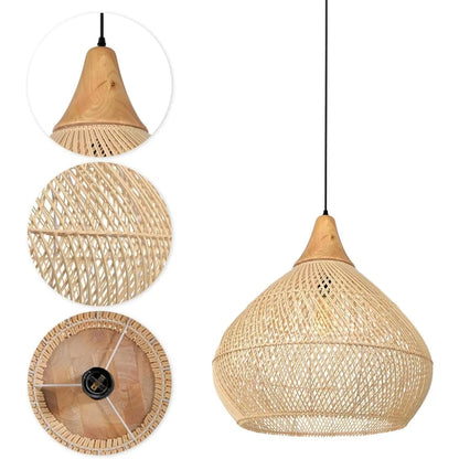 🌾 Bohemian Handwoven Rattan Pendant Lamp – Natural Wicker Ceiling Light for Dining Room, Living Space & Café ✨