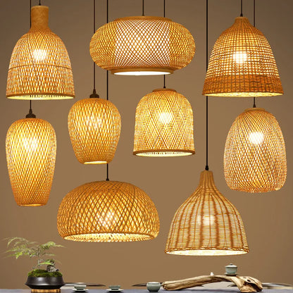 🌾 2025 Handwoven Bamboo Rattan Pendant Lamp – Japanese Style Ceiling Light for Bedroom, Dining & Living Spaces ✨