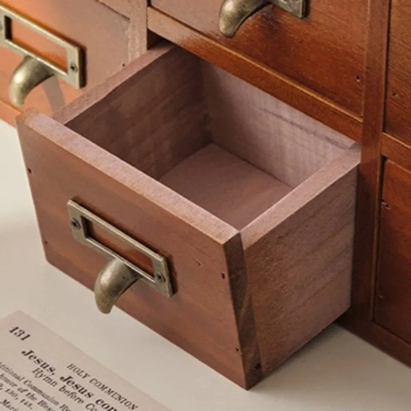 Vintage Wooden Multi-Drawer Storage Cabinet – Japanese Minimalist Organizer Box