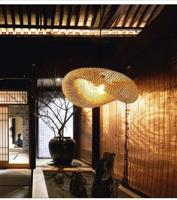 🌾 Handwoven Bamboo Pendant Light – 36cm LED Ceiling Lamp for Dining, Bedroom & Living Room | Natural Southeast Asian Style ✨