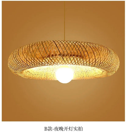 🌾 Handwoven Bamboo Pendant Light – 36cm LED Ceiling Lamp for Dining, Bedroom & Living Room | Natural Southeast Asian Style ✨