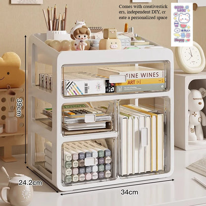 Multi-Layer Desktop Organizer Shelf with Drawers – Stationery & Study Desk Storage Box
