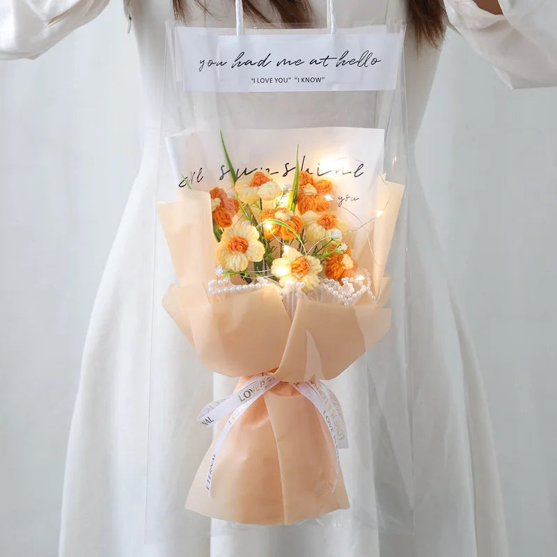 🌸 Handmade LED Crochet Flower Bouquet – A Soft Glow of Love 💡❤️