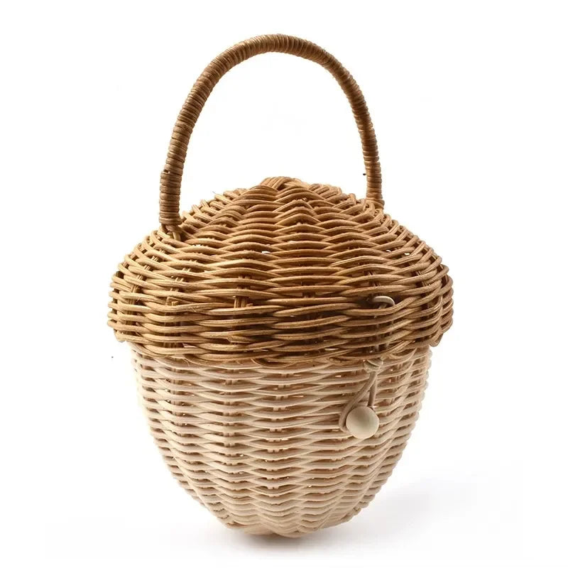 🍄 Handwoven Rattan Mushroom Basket – Adorable Wicker Storage Bag for Kids, Beach & Home Decor 🌿✨