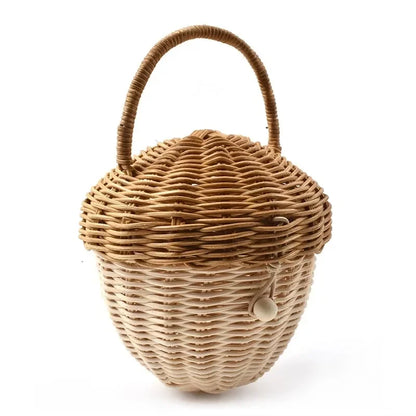 🍄 Handwoven Rattan Mushroom Basket – Adorable Wicker Storage Bag for Kids, Beach & Home Decor 🌿✨