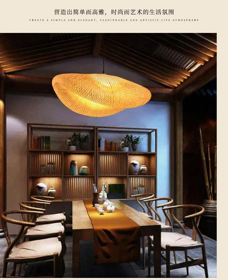 🌾 Handwoven Bamboo Pendant Light – 36cm LED Ceiling Lamp for Dining, Bedroom & Living Room | Natural Southeast Asian Style ✨