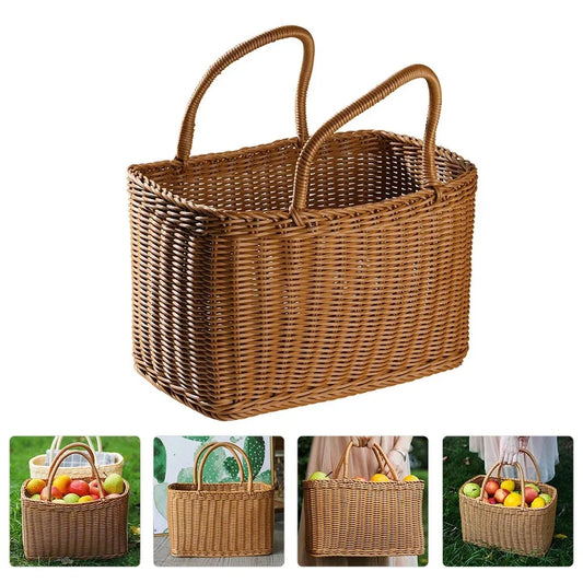 🧺 Handwoven Wicker Picnic & Storage Basket – Eco-Friendly Rattan Tote with Handle for Home, Garden & Beach 🌿✨