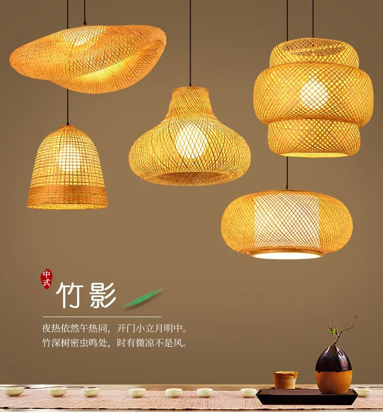 🌾 Handwoven Bamboo Rattan Pendant Lamp – Japanese Style Ceiling Light with Natural Wicker Shade for Bedroom, Dining & Living Spaces ✨