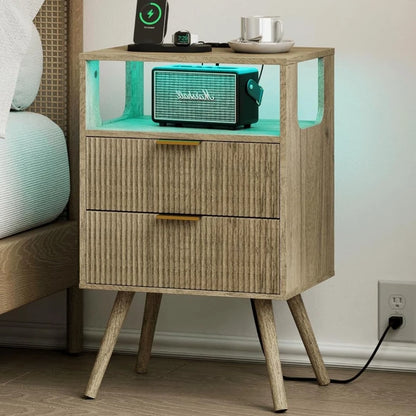 Modern 2-Drawer Nightstand With Open Shelf – Minimalist Wood Side Table for Bedroom Spac