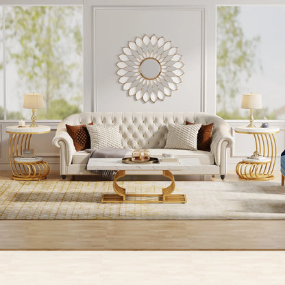 ✨ Modern Gold Round End Table – 2-Tier Faux Marble Side Table with Storage Shelf for Elegant Living Spaces 💫
