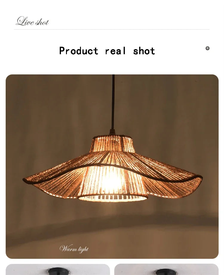 🌸 Wabi Sabi Rattan Flower Pendant Lamp – Minimalist Hemp Rope Ceiling Light for Bedroom, Dining & Café Decor ✨