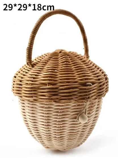 🍄 Handwoven Rattan Mushroom Basket – Adorable Wicker Storage Bag for Kids, Beach & Home Decor 🌿✨
