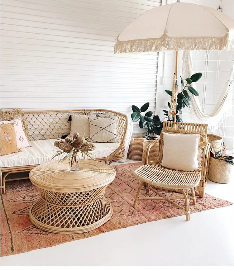 Handwoven Rattan Hourglass Coffee Table – Boho Chic Round Center Table for Living Room & Bedroom ☕🌾