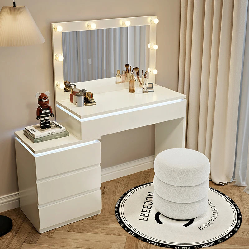 Luxury Hollywood Light Vanity Dressing Table – Modern Makeup Desk With Drawers & Chair