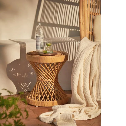 Handwoven Rattan Hourglass Coffee Table – Boho Chic Round Center Table for Living Room & Bedroom ☕🌾