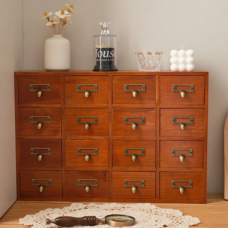 Vintage Wooden Multi-Drawer Storage Cabinet – Japanese Minimalist Organizer Box