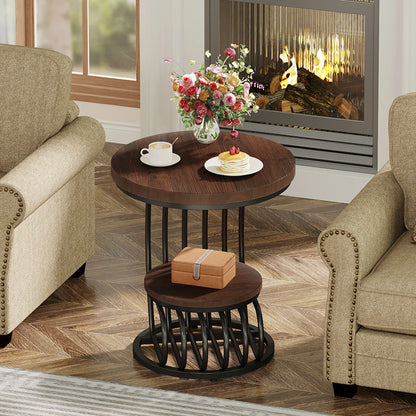 ✨ Modern Gold Round End Table – 2-Tier Faux Marble Side Table with Storage Shelf for Elegant Living Spaces 💫