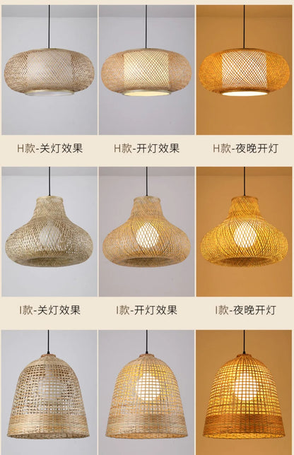 🌾 Handwoven Bamboo Rattan Pendant Lamp – Japanese Style Ceiling Light with Natural Wicker Shade for Bedroom, Dining & Living Spaces ✨