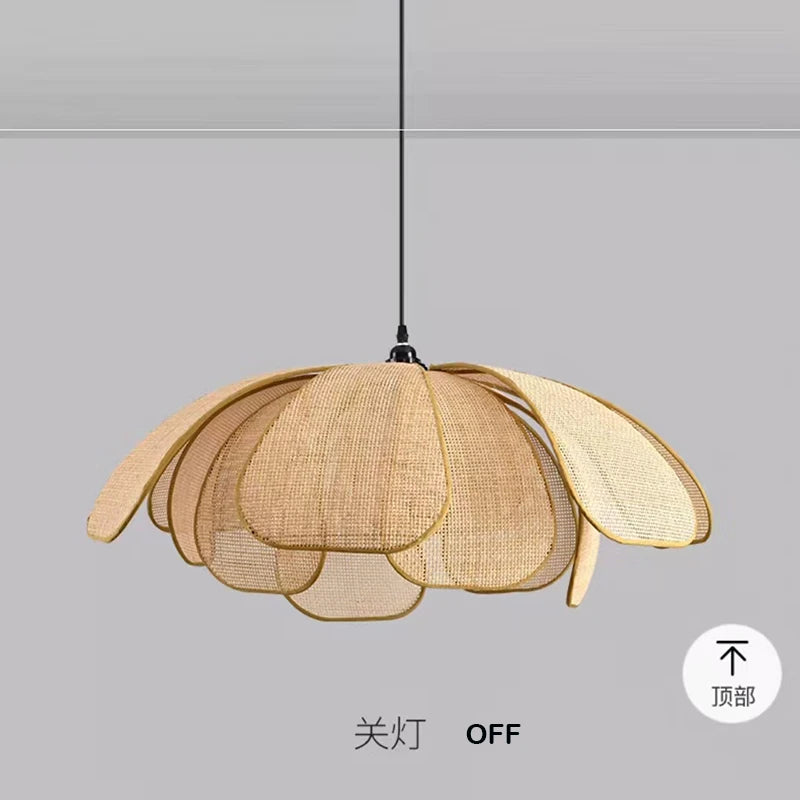 🌸 Handwoven Rattan Petal Pendant Light – Japanese Retro Chandelier for Dining & Living Room Serenity 🌿✨