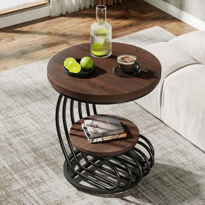 ✨ Modern Gold Round End Table – 2-Tier Faux Marble Side Table with Storage Shelf for Elegant Living Spaces 💫