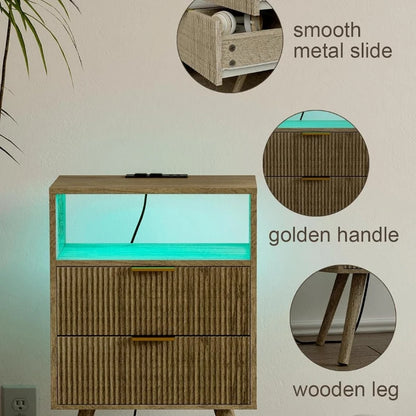 Modern 2-Drawer Nightstand With Open Shelf – Minimalist Wood Side Table for Bedroom Spac