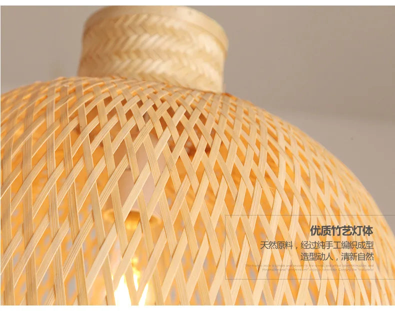 🌾 Handwoven Bamboo Rattan Pendant Lamp – Japanese Style Ceiling Light with Natural Wicker Shade for Bedroom, Dining & Living Spaces ✨