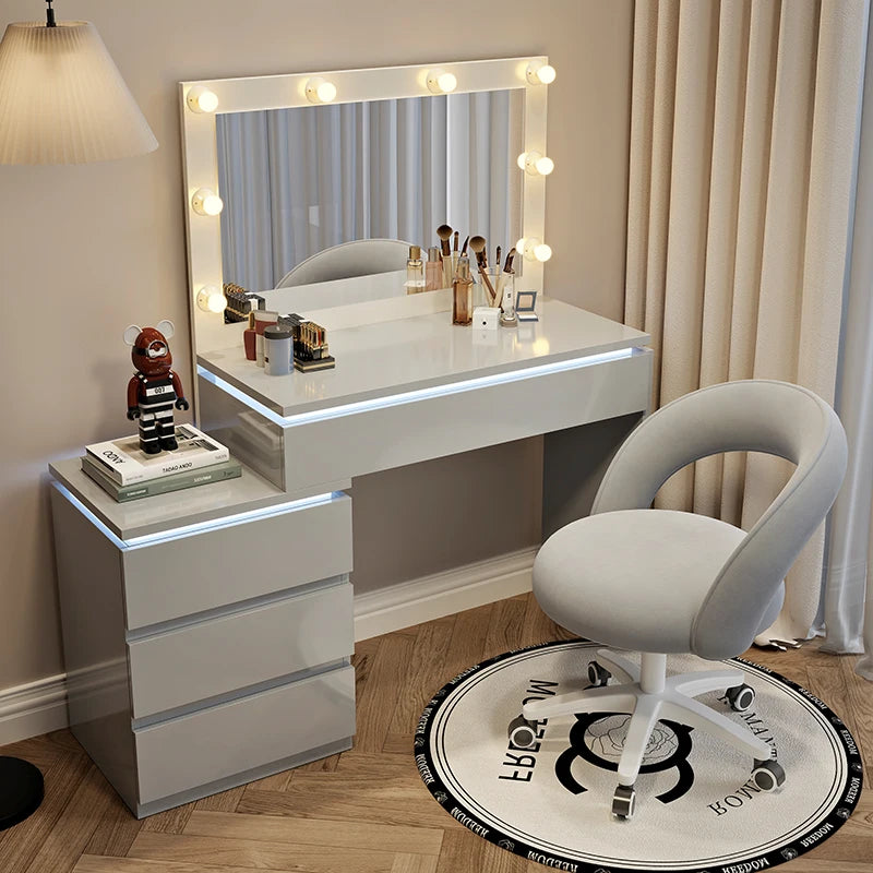 Luxury Hollywood Light Vanity Dressing Table – Modern Makeup Desk With Drawers & Chair