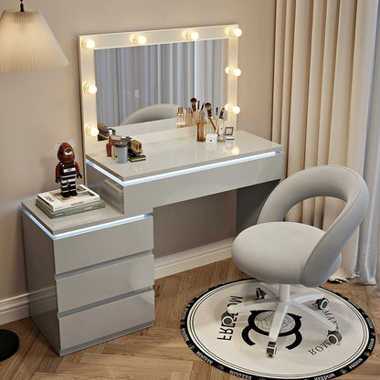 Luxury Hollywood Light Vanity Dressing Table – Modern Makeup Desk With Drawers & Chair