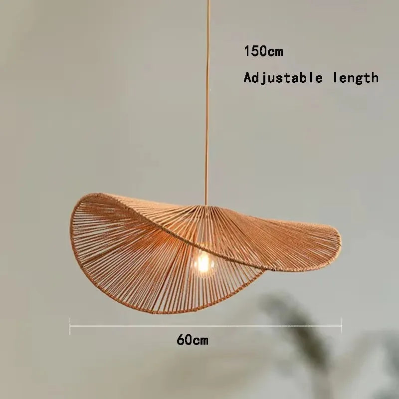 🌸 Wabi Sabi Rattan Flower Pendant Lamp – Minimalist Hemp Rope Ceiling Light for Bedroom, Dining & Café Decor ✨