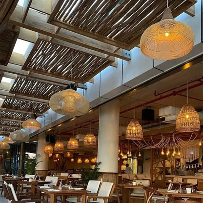 🌾 Bohemian Handwoven Rattan Pendant Lamp – Natural Wicker Ceiling Light for Dining Room, Living Space & Café ✨