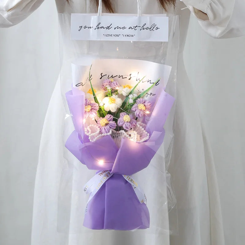 🌸 Handmade LED Crochet Flower Bouquet – A Soft Glow of Love 💡❤️