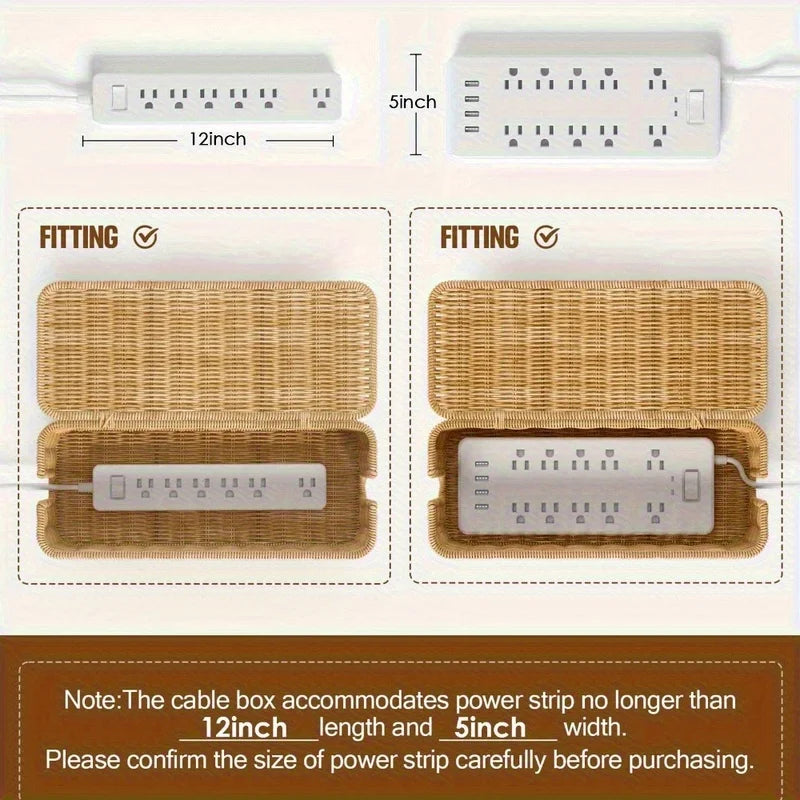 🌿 Handwoven Rattan Cable Organizer Box – Natural Wicker Multi-Compartment Storage for Chargers & Cables ⚡✨
