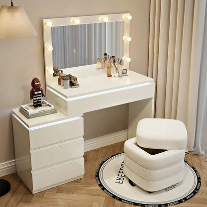 Luxury Hollywood Light Vanity Dressing Table – Modern Makeup Desk With Drawers & Chair