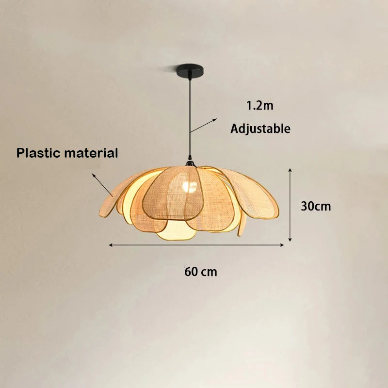 🌸 Handwoven Rattan Petal Pendant Light – Japanese Retro Chandelier for Dining & Living Room Serenity 🌿✨