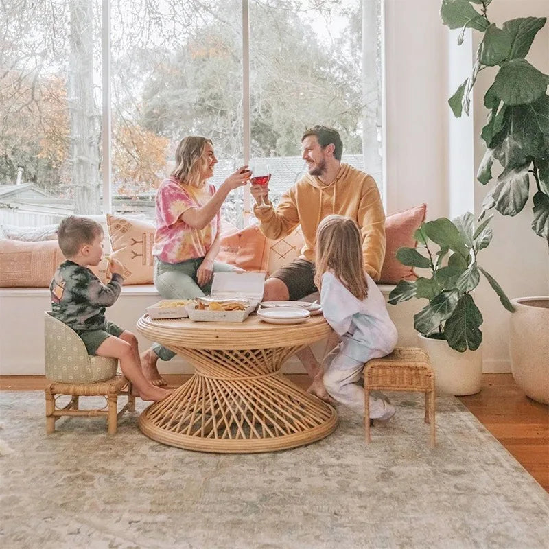 Handwoven Rattan Hourglass Coffee Table – Boho Chic Round Center Table for Living Room & Bedroom ☕🌾