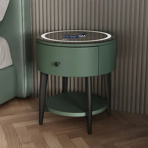 🛏️ Smart Modern Leather Nightstand – Minimalist Multifunctional Bedside Table with Storage Drawer | Wireless Charging + Soft LED Touch Lamp