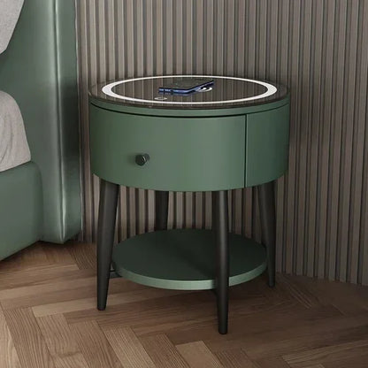 🛏️ Smart Modern Leather Nightstand – Minimalist Multifunctional Bedside Table with Storage Drawer | Wireless Charging + Soft LED Touch Lamp
