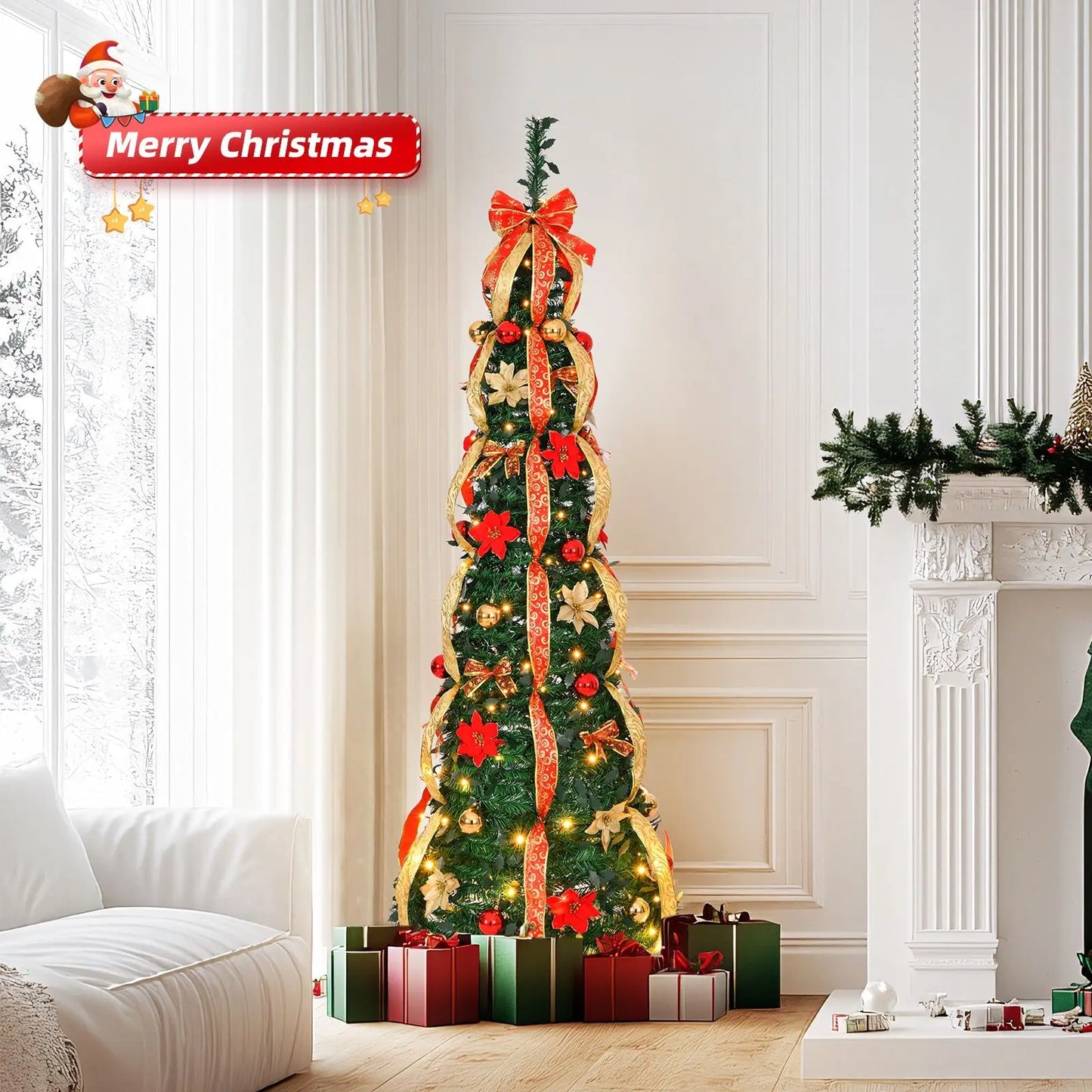Luxury Foldable Spiral Christmas Tree – Pre-Decorated, Easy Setup, Dazzling Holiday Centerpiece 🎅