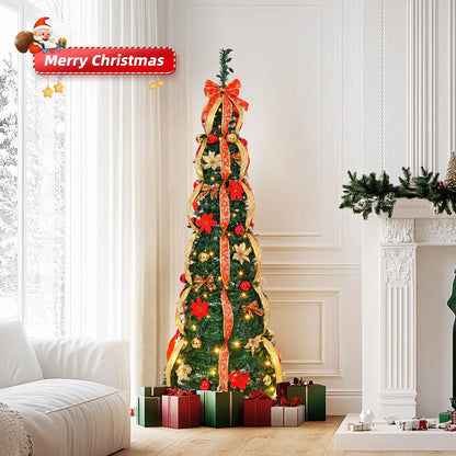 Luxury Foldable Spiral Christmas Tree – Pre-Decorated, Easy Setup, Dazzling Holiday Centerpiece 🎅